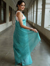 Bhagalpur Cotton Silk Ghichha Work Saree-Light Blue
