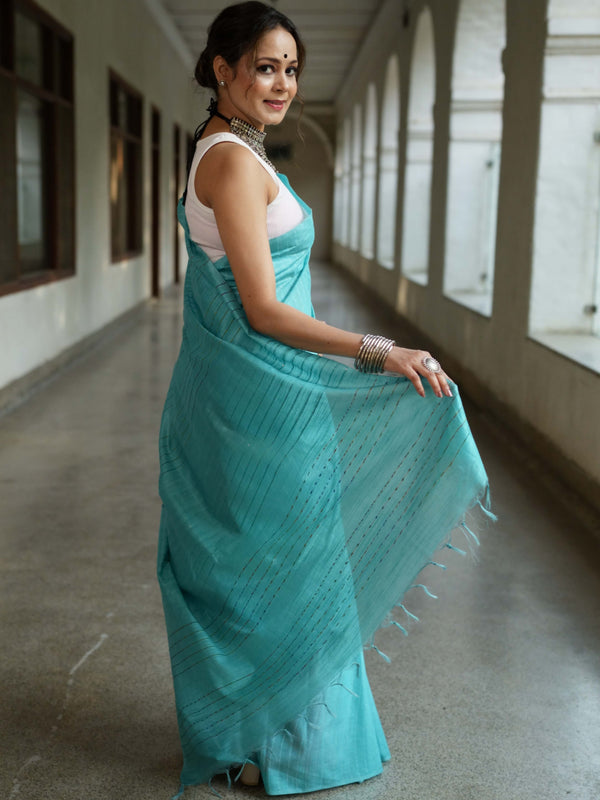 Bhagalpur Cotton Silk Ghichha Work Saree-Light Blue