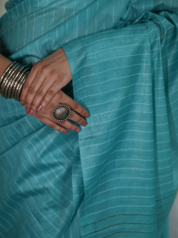 Bhagalpur Cotton Silk Ghichha Work Saree-Light Blue