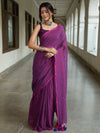 Handloom Mul Cotton Saree With Sequin Work-Purple