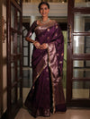 Banarasee Handwoven Semi Silk Saree With Zari Buti Design & Lace-Wine