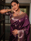 Banarasee Handwoven Semi Silk Saree With Zari Buti Design & Lace-Wine
