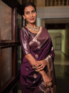 Banarasee Handwoven Semi Silk Saree With Zari Buti Design & Lace-Wine