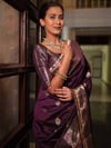 Banarasee Handwoven Semi Silk Saree With Zari Buti Design & Lace-Wine