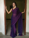 Banarasee Dual Shaded Chiffon Saree With Mirror Work-Violet