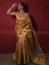 Banarasee Handwoven Broad Border Tissue Saree With Embroidered Design-Gold
