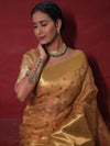 Banarasee Handwoven Broad Border Tissue Saree With Embroidered Design-Gold