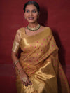 Banarasee Handwoven Broad Border Tissue Saree With Embroidered Design-Gold