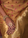 Banarasee Handwoven Broad Border Tissue Saree With Embroidered Design-Gold