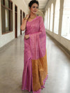 Banarasee Handloom Linen Saree With Mirror Work-Pink