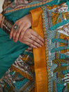 Bhagalpur Cotton Silk Ghichha Work Saree With Madhubani Print-Green & Yellow
