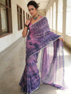 Bhagalpur Handloom Pure Linen Cotton Hand Dyed Shibori Pattern Saree-Purple & Pink