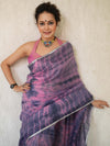 Bhagalpur Handloom Pure Linen Cotton Hand Dyed Shibori Pattern Saree-Purple & Pink