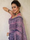 Bhagalpur Handloom Pure Linen Cotton Hand Dyed Shibori Pattern Saree-Purple & Pink