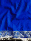 Banarasee Handwoven Semi-Chiffon Dual Color Saree With Silver Zari & Lace-Blue