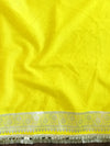 Banarasee Handwoven Semi-Chiffon Dual Color Saree With Silver Zari & Lace-Green & Yellow