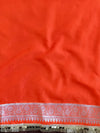 Banarasee Handwoven Semi-Chiffon Dual Color Saree With Silver Zari & Lace-Orange & Pink