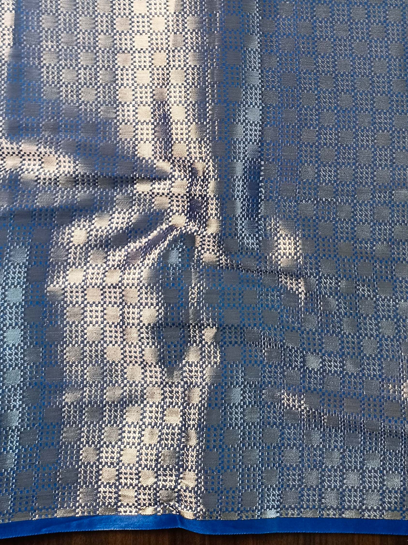 Banarasee Handwoven Tissue Dual Color Saree With Zari Buta & Lace-Blue