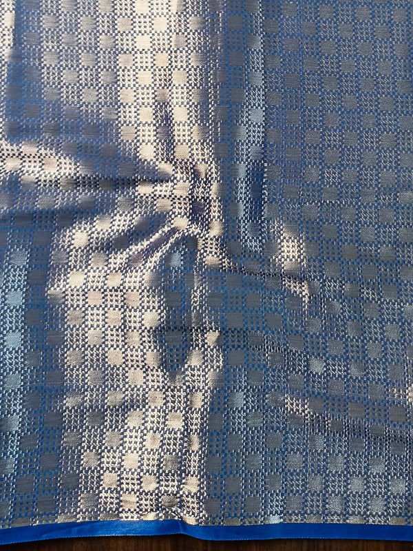 Banarasee Handwoven Tissue Dual Color Saree With Zari Buta & Lace-Blue