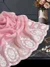 Banarasee Pure Organza Silk Saree With Floral Resham Embroidery-Light Pink