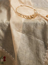 Banarasee Pure Tissue Silk Saree With Stripe Pattern & Resham Embroidered Border-Beige