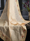 Banarasee Pure Tissue Silk Saree With Stripe Pattern & Resham Embroidered Border-Beige