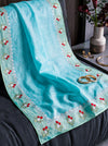 Banarasee Pure Tissue Silk Saree With Stripe Pattern & Resham Embroidered Border-Aqua Blue