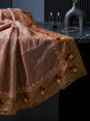 Banarasee Pure Tissue Silk Saree With Stripe Pattern & Resham Embroidered Border-Brown