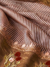Banarasee Pure Tissue Silk Saree With Stripe Pattern & Resham Embroidered Border-Brown