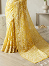 Banarasee Pure Organza Silk Saree With Resham Embroidery-Light Yellow