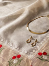 Banarasee Pure Tissue Silk Saree With Stripe Pattern & Resham Embroidered Border-Beige