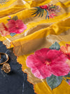 Banarasee Pure Organza Tissue Saree With Digital Printed Floral Design-Yellow