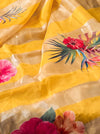 Banarasee Pure Organza Tissue Saree With Digital Printed Floral Design-Yellow