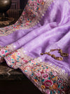 Banarasee Pure Tissue Silk Saree With Stripe Pattern & Resham Embroidered Border-Lavender