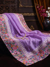 Banarasee Pure Tissue Silk Saree With Stripe Pattern & Resham Embroidered Border-Lavender