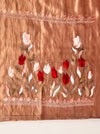 Banarasee Pure Tissue Silk Saree With Stripe Pattern & Resham Embroidered Border-Brown