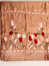 Banarasee Pure Tissue Silk Saree With Stripe Pattern & Resham Embroidered Border-Brown