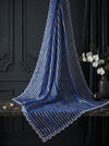 Banarasee Pure Tissue Silk Saree With Stripe Pattern & Scallop Border-Navy Blue