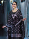 Banarasee Zari Embroidered Chanderi Silk Salwar Kameez With Dupatta Set-Black
