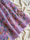 Banarasee Pure Tissue Silk Saree With Stripe Pattern & Resham Embroidered Border-Lavender
