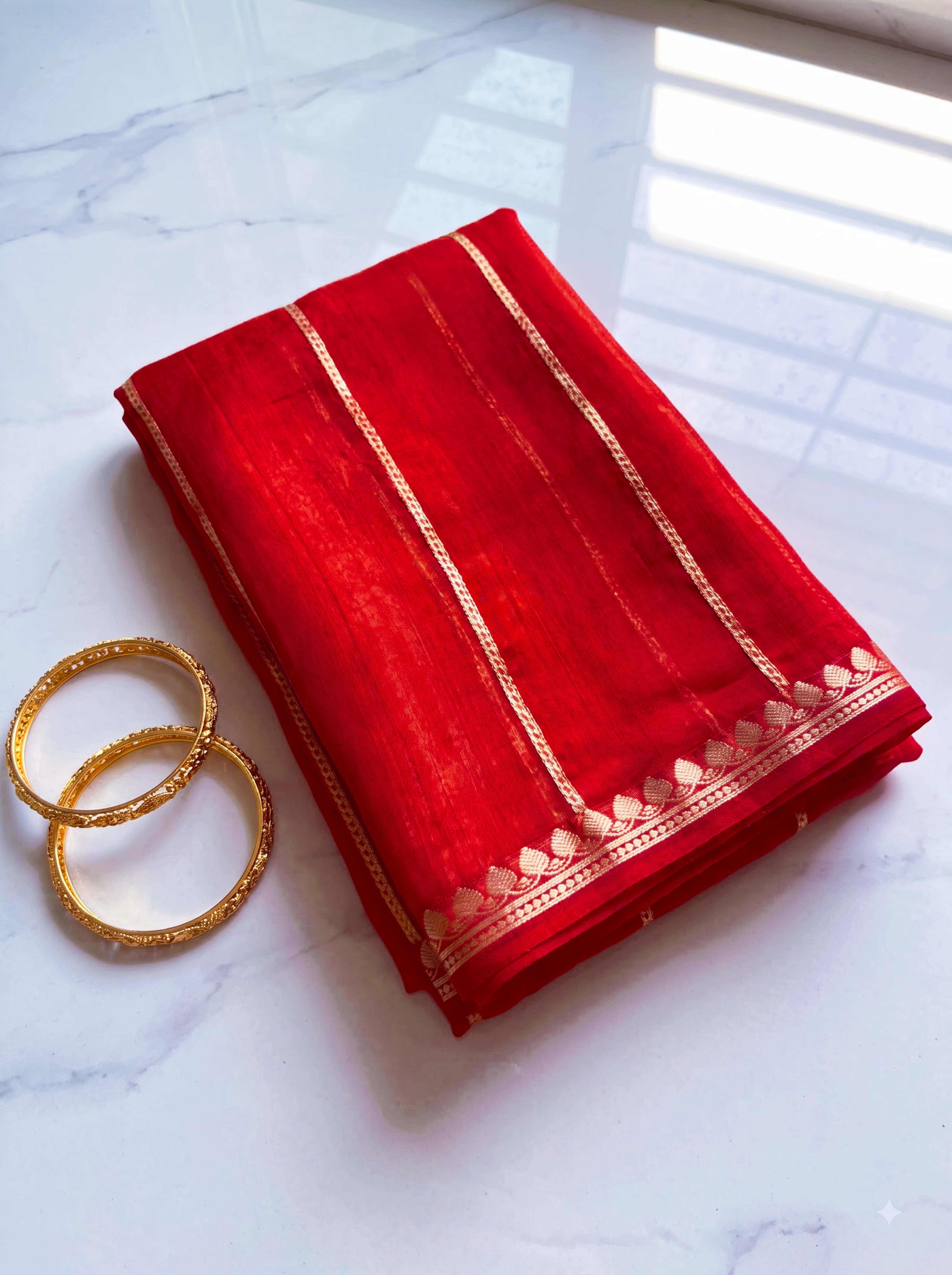 Banarasee Pure Organza Silk Saree With Zari Buti Design-Maroon