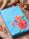 Banarasee Pure Organza Tissue Saree With Digital Printed Floral Design-Sky Blue