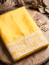 Banarasee Pure Organza Silk Saree With Resham Embroidery-Light Yellow