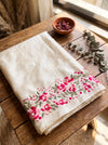 Banarasee Handloom Pure Tussar Silk Saree With Resham Embroidery-Cream