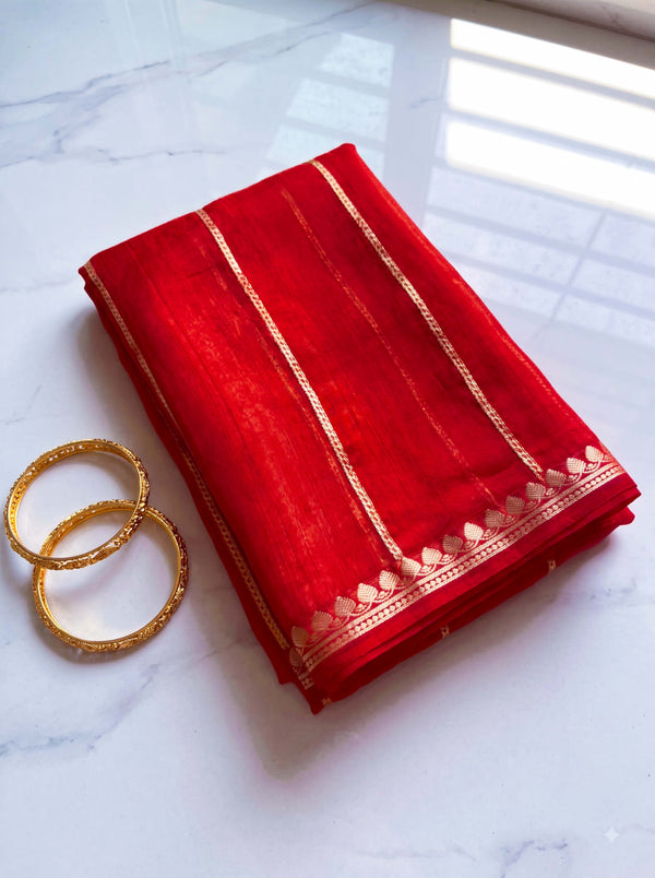 Banarasee Pure Organza Silk Saree With Zari Buti Design-Maroon