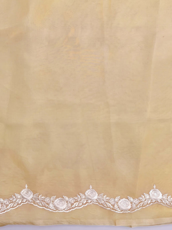 Banarasee Pure Organza Silk Saree With Floral Resham Embroidery-Cream
