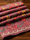 Banarasee Pure Tissue Silk Saree With Stripe Pattern & Scallop Border-Burgundy