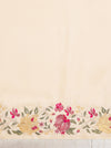 Banarasee Handloom Pure Tussar Silk Saree With Resham Embroidery-Cream