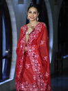 Banarasee Resham Embroidered Chanderi Salwar Kameez With Cutwork Dupatta Set-Red