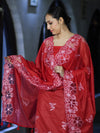 Banarasee Resham Embroidered Chanderi Salwar Kameez With Cutwork Dupatta Set-Red